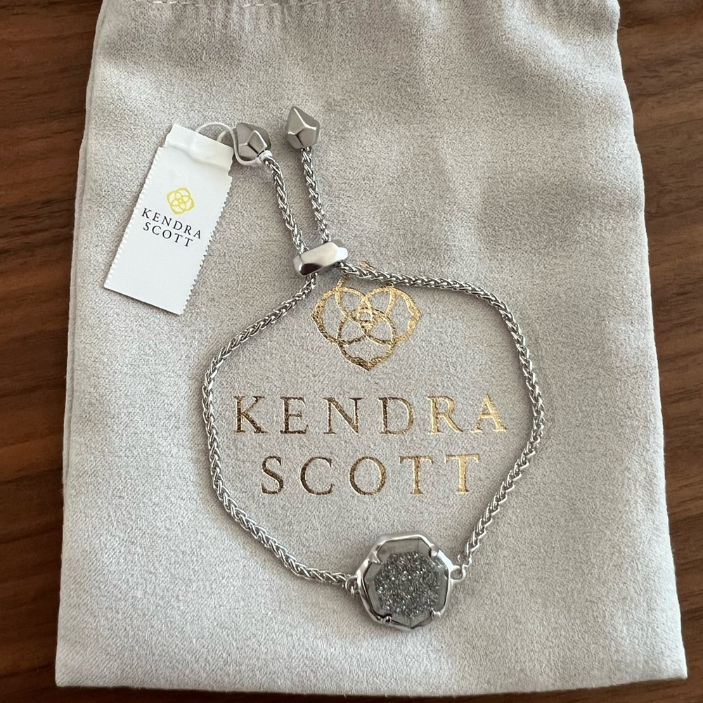 Kendra Scott Cynthia Chain Bracelet in Silver Platinum Drusy | Adjustable to 9”